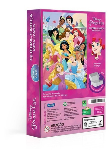 Quebra-cabeça Infantil Princesas Disney Metalizado 100 Peças
